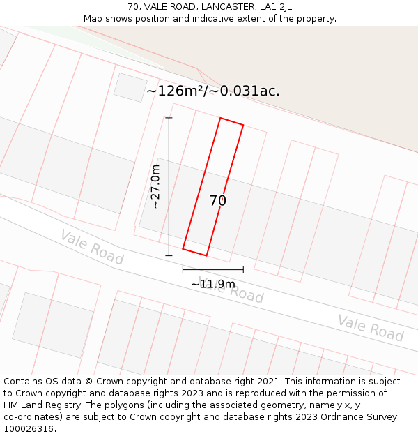 70, VALE ROAD, LANCASTER, LA1 2JL: Plot and title map
