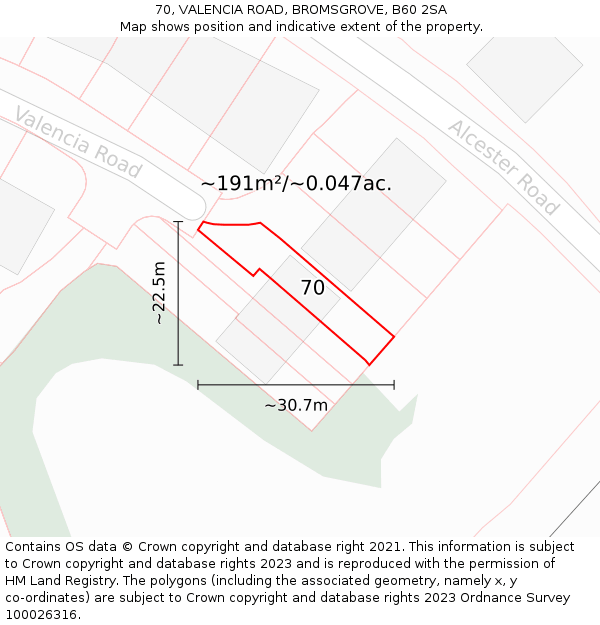 70, VALENCIA ROAD, BROMSGROVE, B60 2SA: Plot and title map