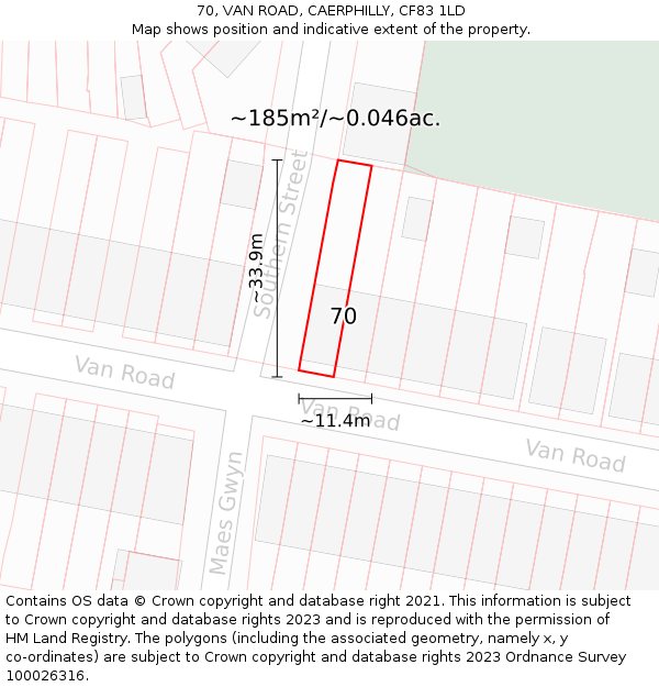 70, VAN ROAD, CAERPHILLY, CF83 1LD: Plot and title map