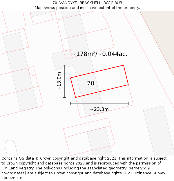 70, VANDYKE, BRACKNELL, RG12 8UR: Plot and title map