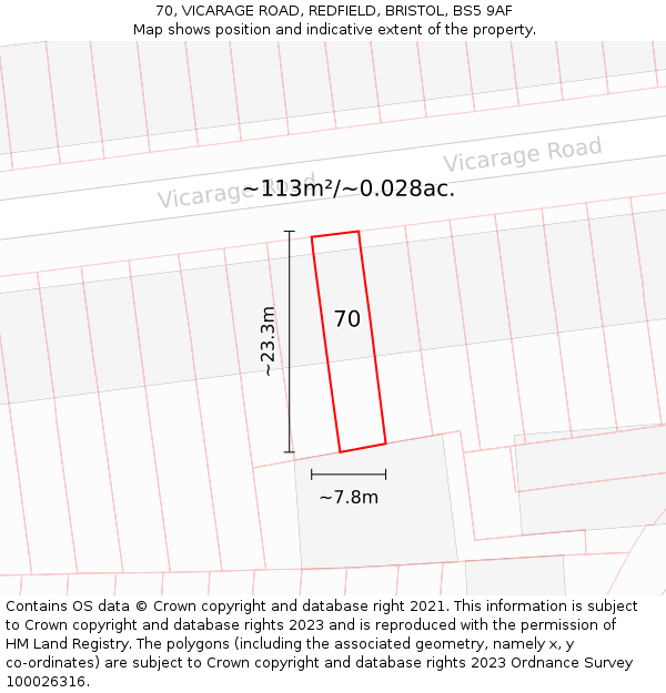 70, VICARAGE ROAD, REDFIELD, BRISTOL, BS5 9AF: Plot and title map