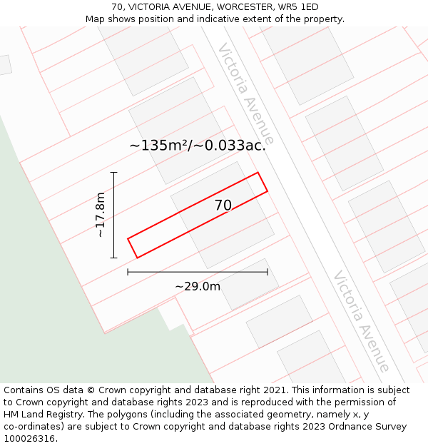 70, VICTORIA AVENUE, WORCESTER, WR5 1ED: Plot and title map