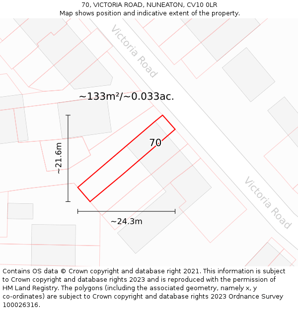70, VICTORIA ROAD, NUNEATON, CV10 0LR: Plot and title map