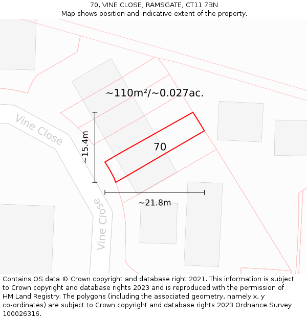 70, VINE CLOSE, RAMSGATE, CT11 7BN: Plot and title map