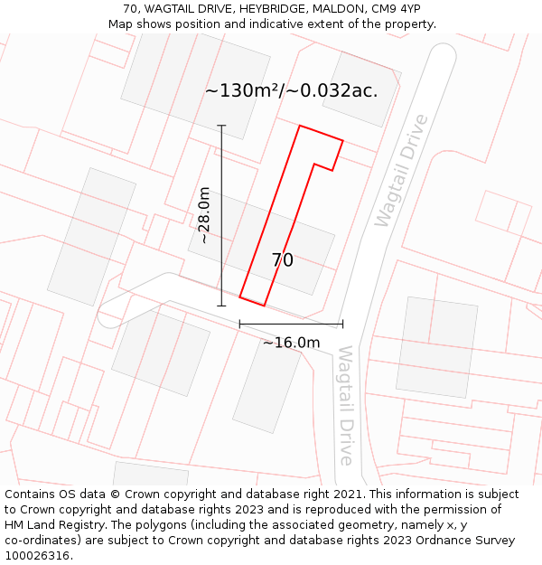 70, WAGTAIL DRIVE, HEYBRIDGE, MALDON, CM9 4YP: Plot and title map