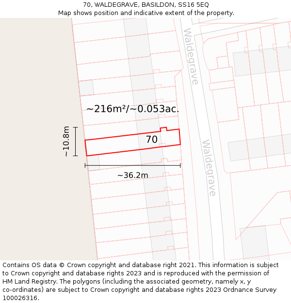 70, WALDEGRAVE, BASILDON, SS16 5EQ: Plot and title map