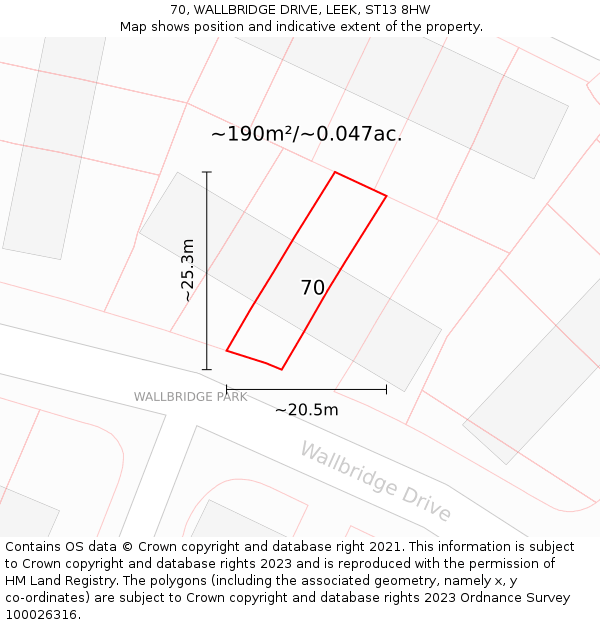70, WALLBRIDGE DRIVE, LEEK, ST13 8HW: Plot and title map