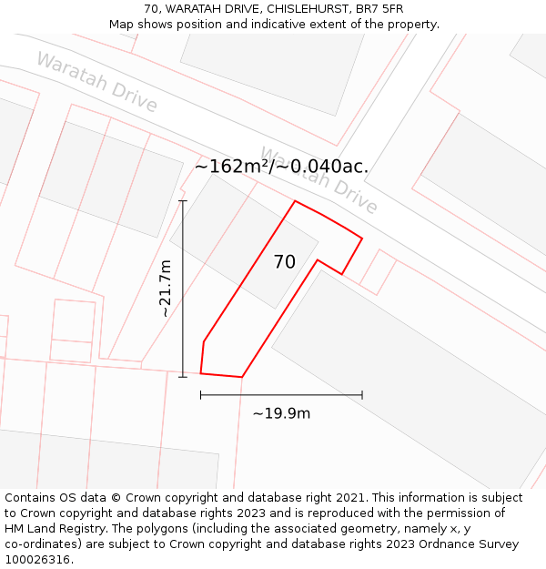 70, WARATAH DRIVE, CHISLEHURST, BR7 5FR: Plot and title map