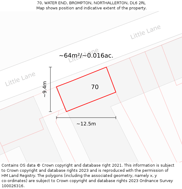 70, WATER END, BROMPTON, NORTHALLERTON, DL6 2RL: Plot and title map