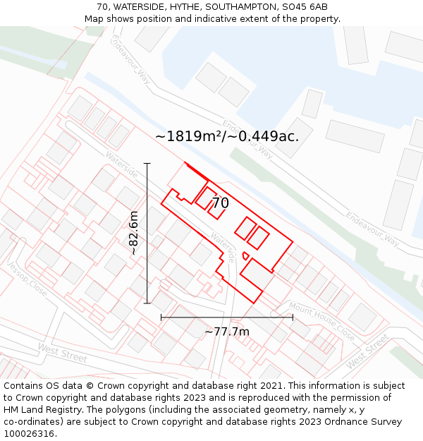 70, WATERSIDE, HYTHE, SOUTHAMPTON, SO45 6AB: Plot and title map