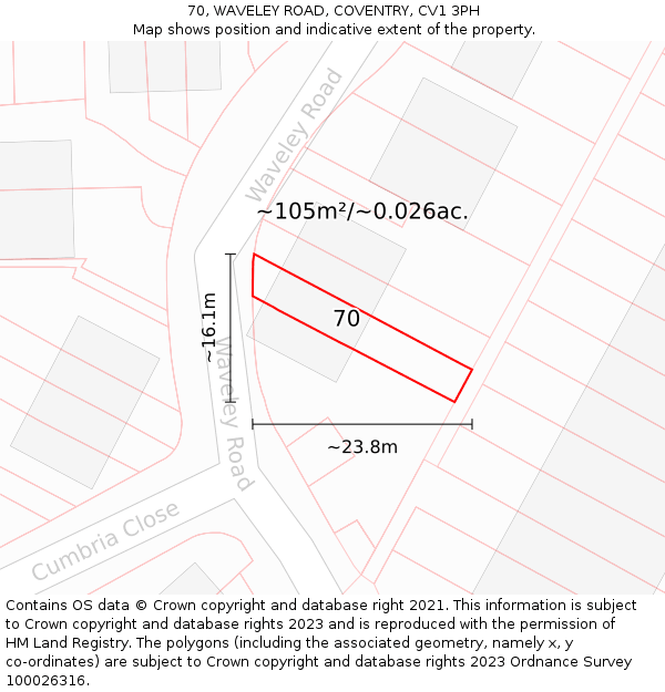 70, WAVELEY ROAD, COVENTRY, CV1 3PH: Plot and title map