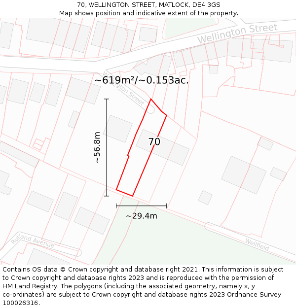 70, WELLINGTON STREET, MATLOCK, DE4 3GS: Plot and title map