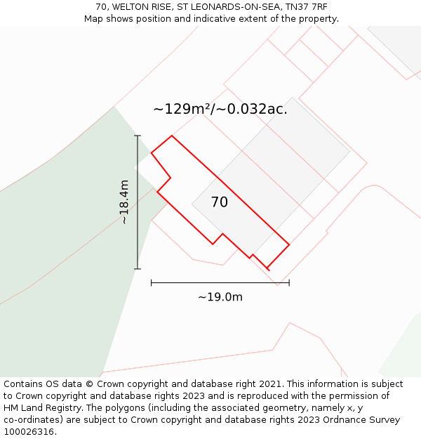 70, WELTON RISE, ST LEONARDS-ON-SEA, TN37 7RF: Plot and title map