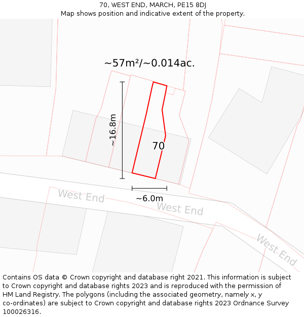 70, WEST END, MARCH, PE15 8DJ: Plot and title map
