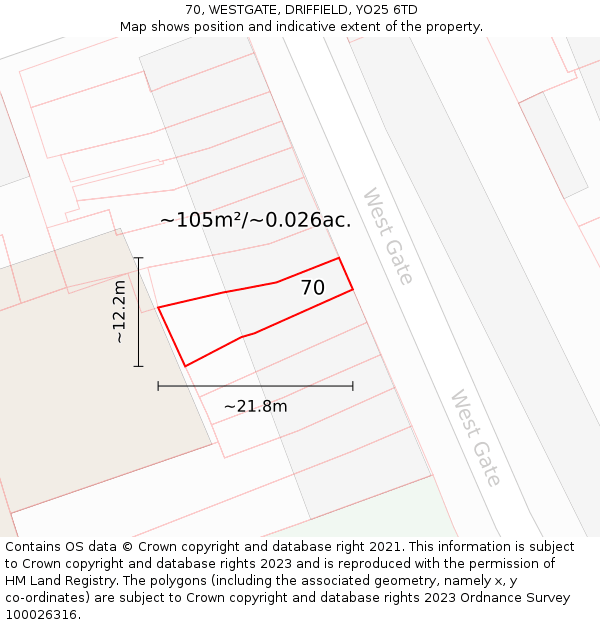 70, WESTGATE, DRIFFIELD, YO25 6TD: Plot and title map