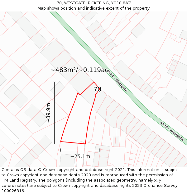 70, WESTGATE, PICKERING, YO18 8AZ: Plot and title map