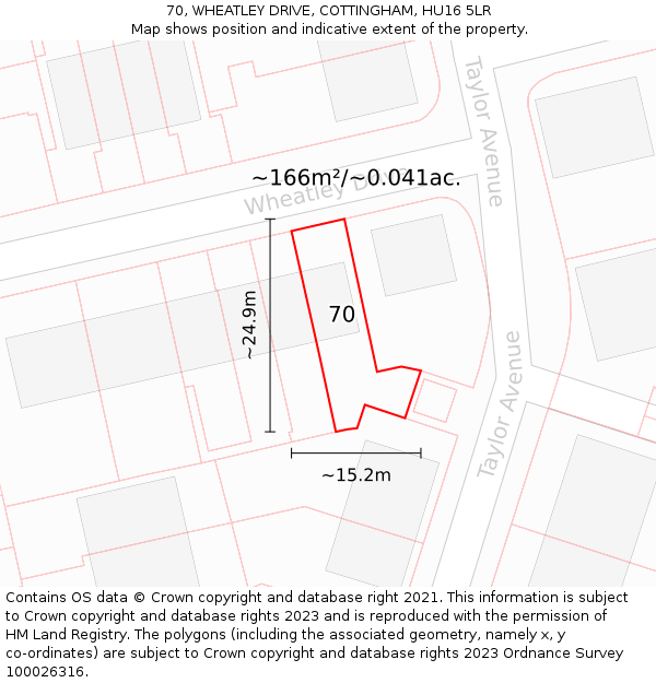 70, WHEATLEY DRIVE, COTTINGHAM, HU16 5LR: Plot and title map
