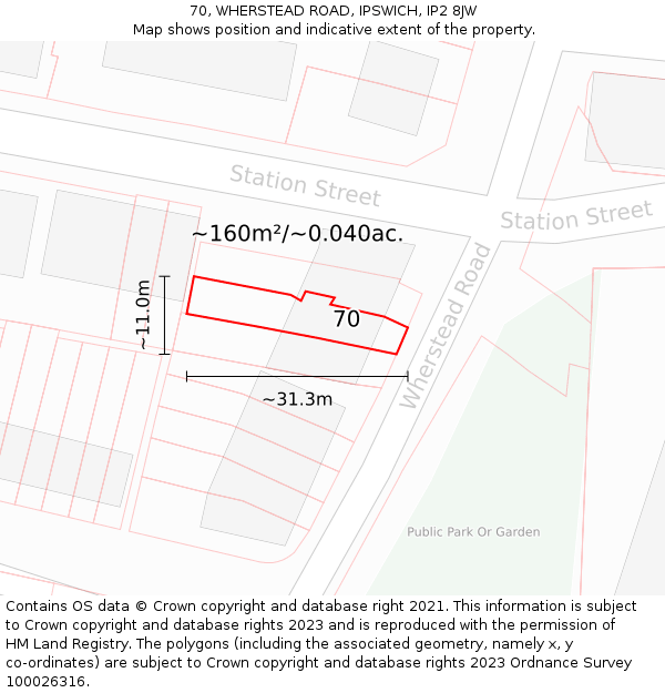 70, WHERSTEAD ROAD, IPSWICH, IP2 8JW: Plot and title map