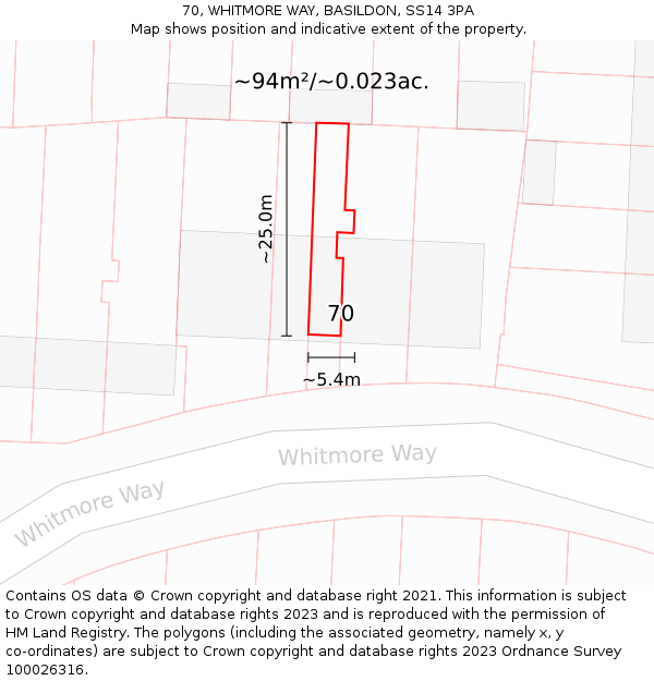 70, WHITMORE WAY, BASILDON, SS14 3PA: Plot and title map