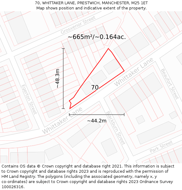 70, WHITTAKER LANE, PRESTWICH, MANCHESTER, M25 1ET: Plot and title map
