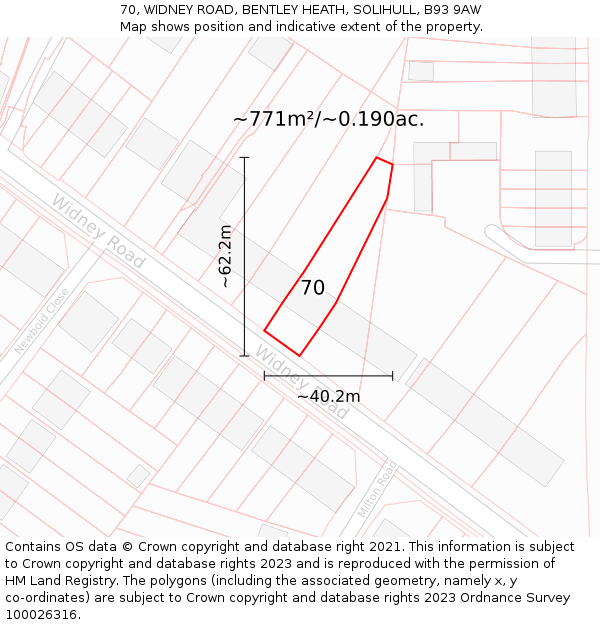 70, WIDNEY ROAD, BENTLEY HEATH, SOLIHULL, B93 9AW: Plot and title map