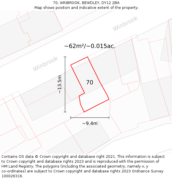 70, WINBROOK, BEWDLEY, DY12 2BA: Plot and title map