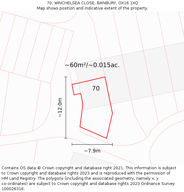 70, WINCHELSEA CLOSE, BANBURY, OX16 1XQ: Plot and title map