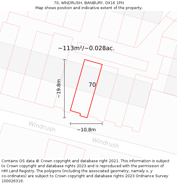 70, WINDRUSH, BANBURY, OX16 1PN: Plot and title map