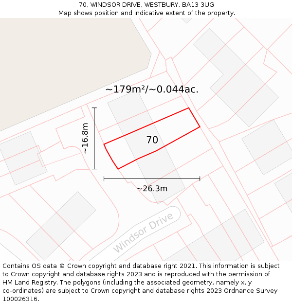 70, WINDSOR DRIVE, WESTBURY, BA13 3UG: Plot and title map