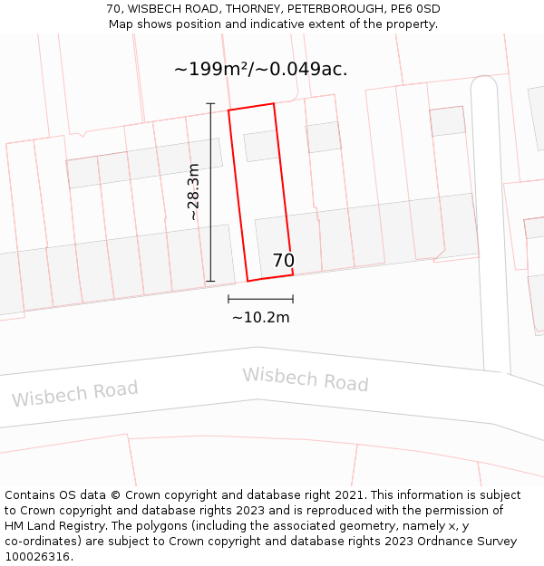 70, WISBECH ROAD, THORNEY, PETERBOROUGH, PE6 0SD: Plot and title map
