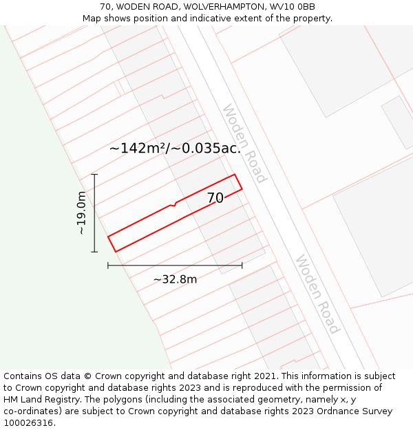 70, WODEN ROAD, WOLVERHAMPTON, WV10 0BB: Plot and title map