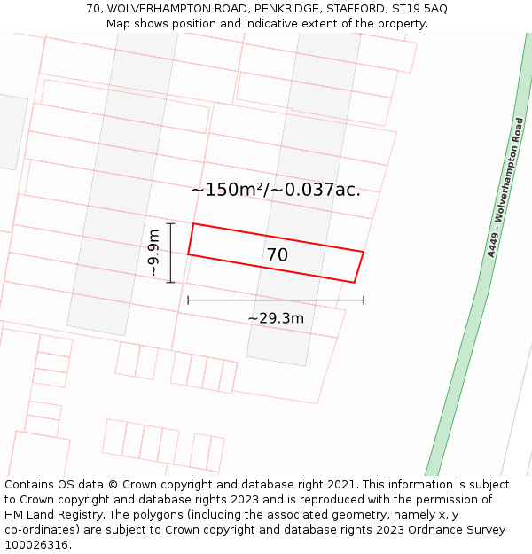 70, WOLVERHAMPTON ROAD, PENKRIDGE, STAFFORD, ST19 5AQ: Plot and title map