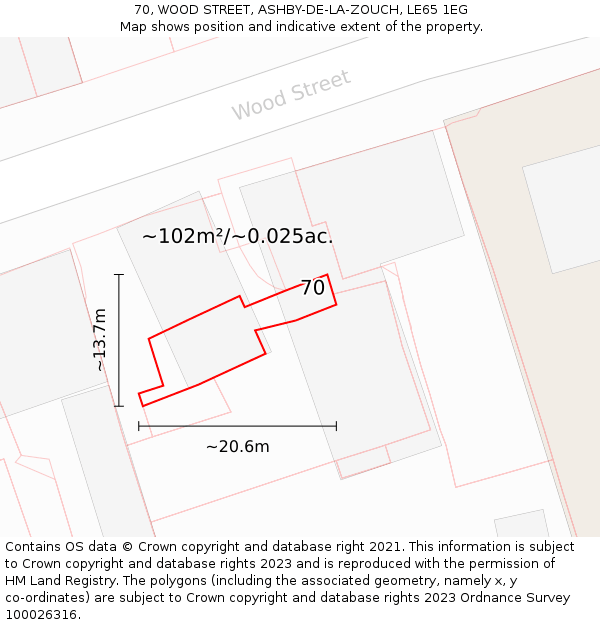 70, WOOD STREET, ASHBY-DE-LA-ZOUCH, LE65 1EG: Plot and title map
