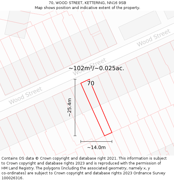 70, WOOD STREET, KETTERING, NN16 9SB: Plot and title map