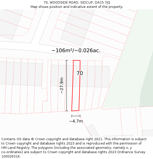 70, WOODSIDE ROAD, SIDCUP, DA15 7JQ: Plot and title map