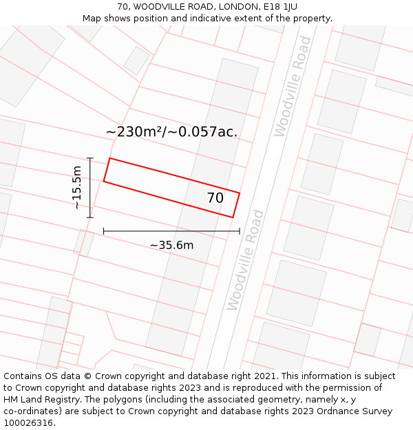70, WOODVILLE ROAD, LONDON, E18 1JU: Plot and title map
