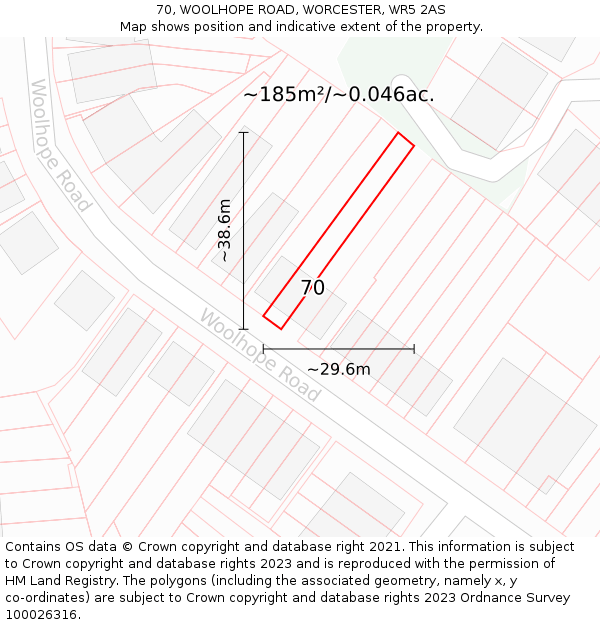 70, WOOLHOPE ROAD, WORCESTER, WR5 2AS: Plot and title map