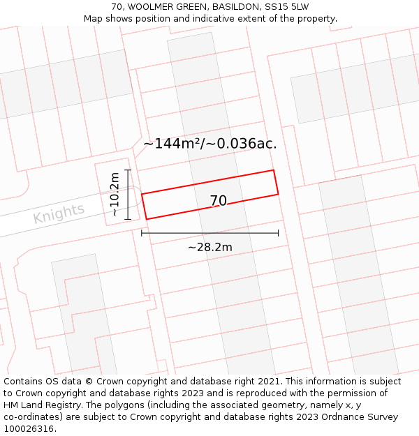 70, WOOLMER GREEN, BASILDON, SS15 5LW: Plot and title map