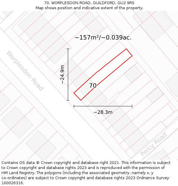 70, WORPLESDON ROAD, GUILDFORD, GU2 9RS: Plot and title map