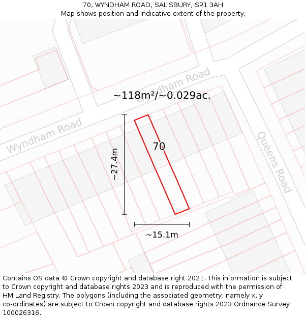 70, WYNDHAM ROAD, SALISBURY, SP1 3AH: Plot and title map