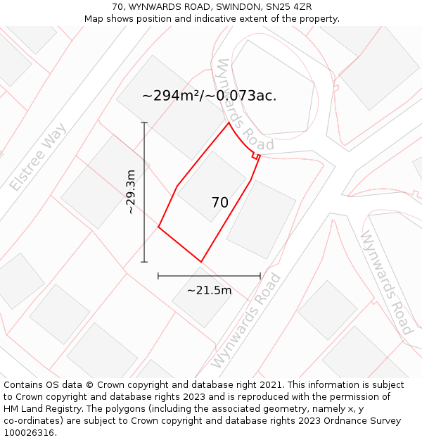 70, WYNWARDS ROAD, SWINDON, SN25 4ZR: Plot and title map