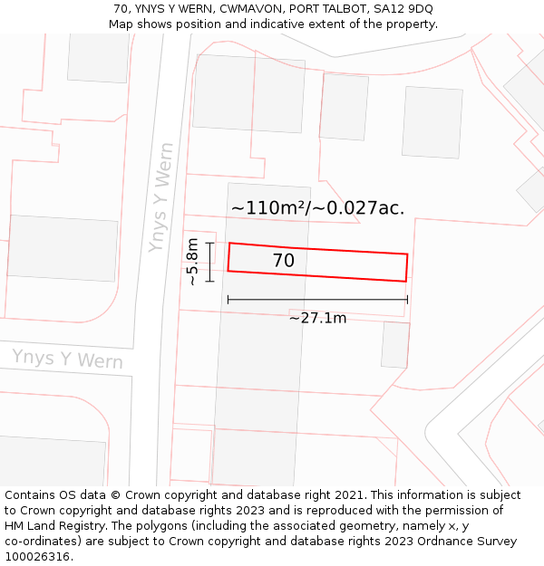 70, YNYS Y WERN, CWMAVON, PORT TALBOT, SA12 9DQ: Plot and title map