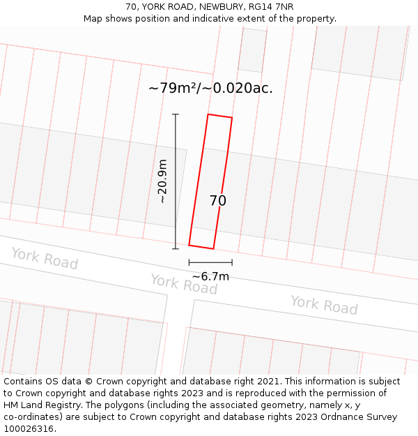70, YORK ROAD, NEWBURY, RG14 7NR: Plot and title map
