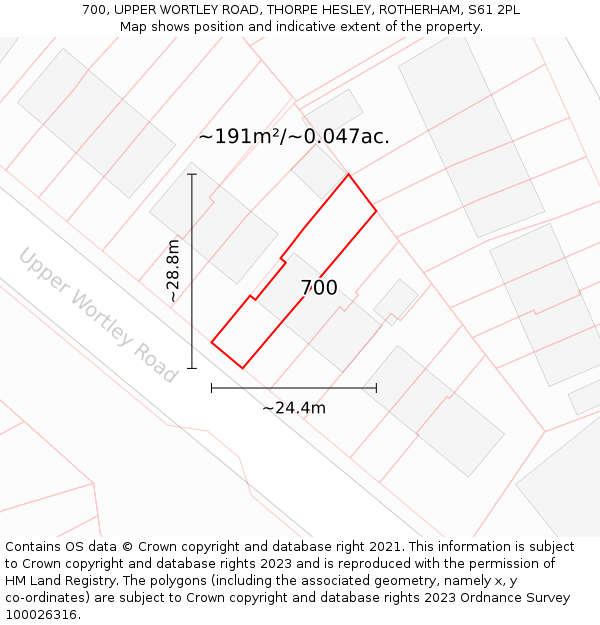 700, UPPER WORTLEY ROAD, THORPE HESLEY, ROTHERHAM, S61 2PL: Plot and title map