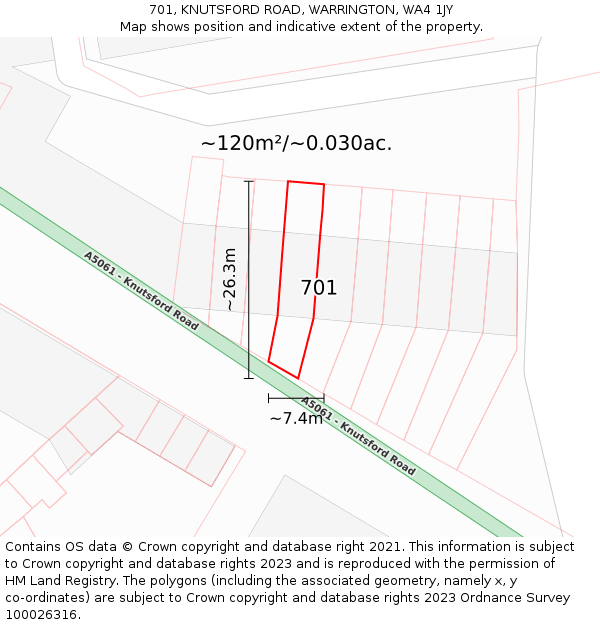 701, KNUTSFORD ROAD, WARRINGTON, WA4 1JY: Plot and title map