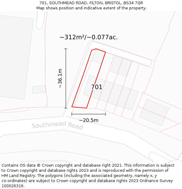 701, SOUTHMEAD ROAD, FILTON, BRISTOL, BS34 7QR: Plot and title map