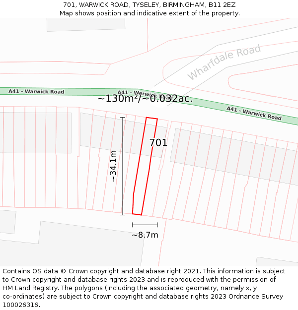 701, WARWICK ROAD, TYSELEY, BIRMINGHAM, B11 2EZ: Plot and title map
