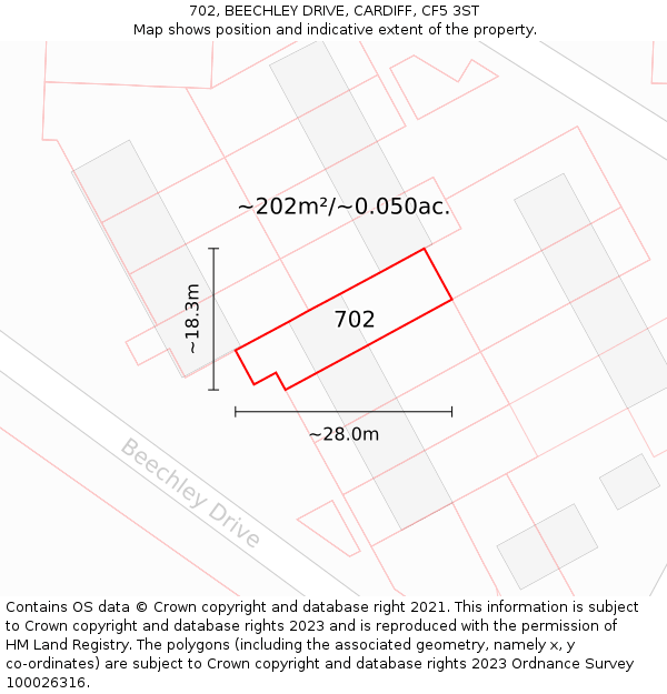 702, BEECHLEY DRIVE, CARDIFF, CF5 3ST: Plot and title map