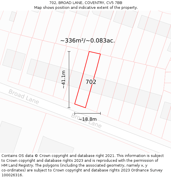 702, BROAD LANE, COVENTRY, CV5 7BB: Plot and title map