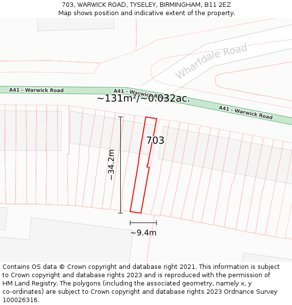 703, WARWICK ROAD, TYSELEY, BIRMINGHAM, B11 2EZ: Plot and title map
